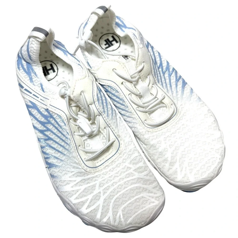 HF Barefoot Minimalist White & Blue Water Shoes Women Size 36 Trail Gym Sneakers